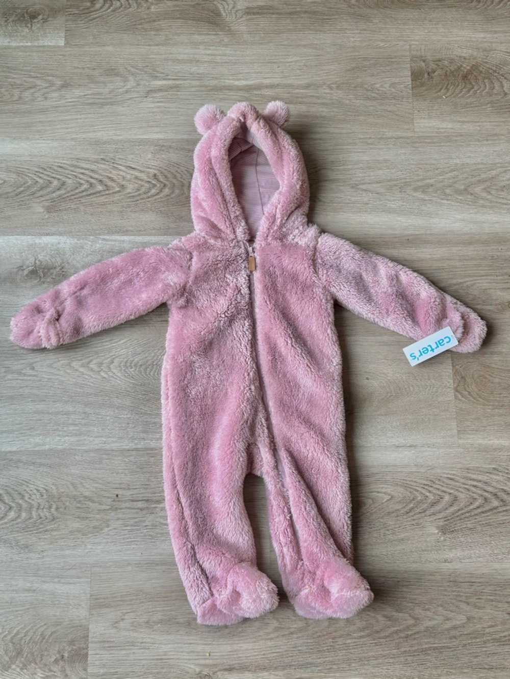 Carter's Pink Plush Bear Hooded Footie
